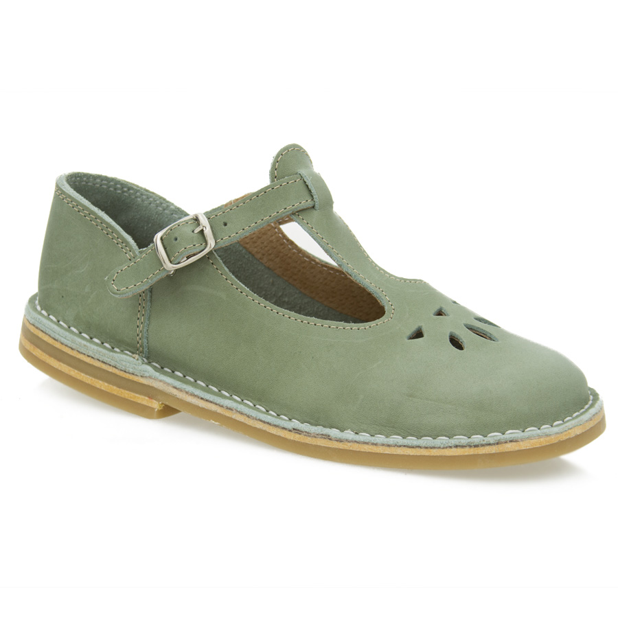 Baby doll mint green woman's leather shoe