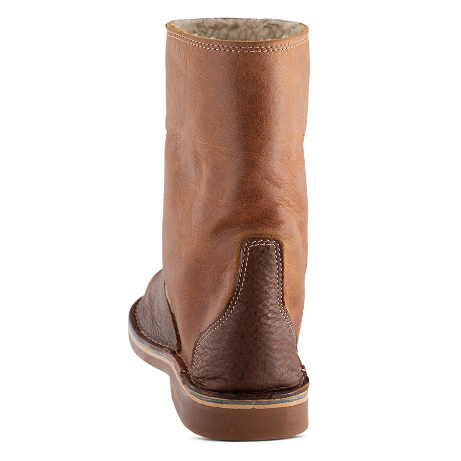 KUDU Genuine Leather Fur Boots - 2 Tone brown mid calf