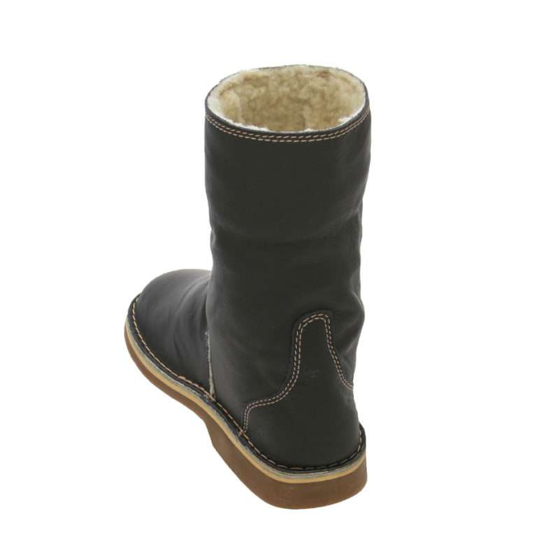 KUDU Genuine Leather fur boots - Black mid calf