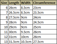 Gurmuki Men's Vellies Slim Design Size Chart