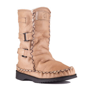 Sheepskin Wool Calf High Tall Leather Boots Beige